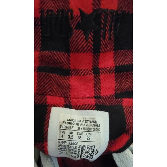 Converse All Star Black Canvas High-Tops W/ Red Plaid Fold-Down Collar US 4/EU 3 - Picture 6 of 6